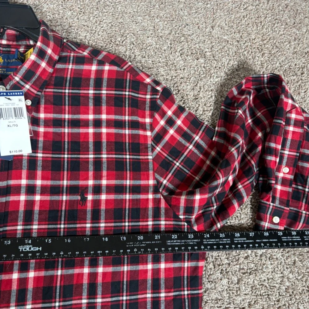 Polo Ralph Lauren Mens XL Slim Fit Performance Flannel Shirt Red Black Plaid NEW